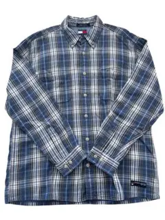 トミージーンズ チェックシャツ 長袖 ブルー L