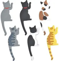 ネコしっぽ 6匹セット マグネットフック 飾りマグネット 猫柄 3D立体デザイン