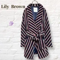 Lily Brown◇ ファーコート ニーレングス♡ストライプ♡ウール 羊毛のサムネイル