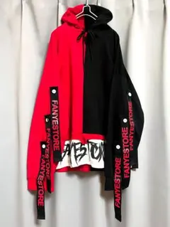 バイカラー立体ロゴテープギミックパーカー 大きいサイズ 個性的 y2k グランジ