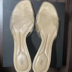 ZARA クリアストラップ ミュール ベージュ 38