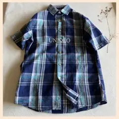 UNIQLO メンズ コットンリネン 半袖チェック柄シャツ ユニクロ