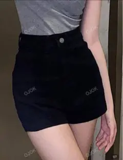 ブラック ハイウエスト デニムショートパンツ