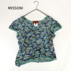 MISSONI 半袖ニット カットソー 総柄 イタリア製 グリーン系 42のサムネイル