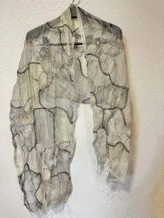 花柄刺繍 透け感ストール 大判