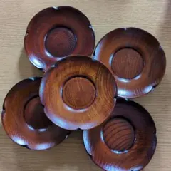 木製茶托 花びらデザイン 5枚セット