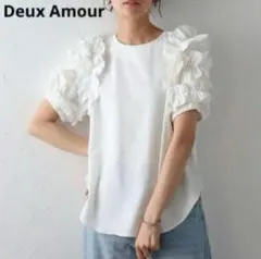 deux amour フリルスリーブプルオーバー　ホワイト　半袖 ML 春夏のサムネイル