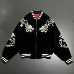 き*し様 美品/希少✨FR2 スカジャン　別珍　ベロア　刺繍　ブラック　L VINTAGE - スカジャン 龍 虎 ベロア 別珍 スーベニア 全面刺繍