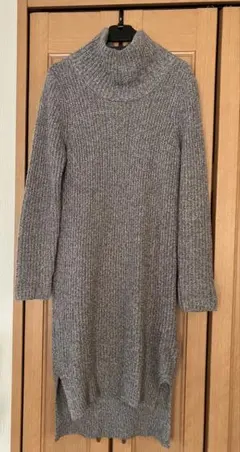 【saloon】グレー タートルネック ニットワンピース　M