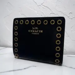 COACH コーチ スタッズ 二つ折り財布 黒 レザー 極美品