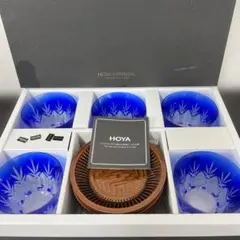 新品未使用 HOYAクリスタル 小鉢5客セット 切子風 ガラス鉢 共箱付き