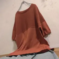 L【green label relaxing】切替 ニット レンガ色 速乾性