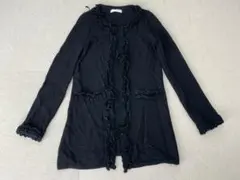 (K09227) エムプルミエブラック フリルリボン ウールニットカーディガン