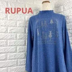 ルプア　RUPUA 猫ラインストーン　リブ編み ハイネック 長袖トップスＭ〜Ｌ