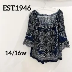 EST.1946 【14/16W】ボヘミアン風ネイビー柄チュニック バンダナ柄