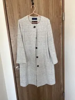 SHIPS MANTECO グレー系チェック ロングコート