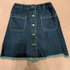 デニム ミニスカート フリンジ ウエストゴム NICE CLAUP着丈45㌢