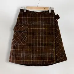 最終価格 MAJES チェック柄 ラップ風スカート M ブラウン 秋冬