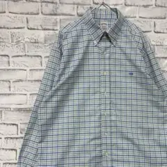ブルックスブラザーズ長袖シャツ！ホワイトブルーチェックL ロゴ刺繍 922
