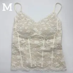 M カップキャミ キャミソール レース 花柄 コルセット風キャミソール ビスチェ