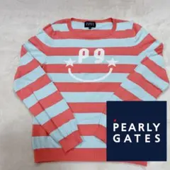 パーリーゲイツボーダーニット　ピンク美品 PEARLY GATES ピンクボーダーVネックニットサマーセーター 1