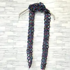 細マフラー　フラワー　レース編み風　カラフル　ハンドメイド