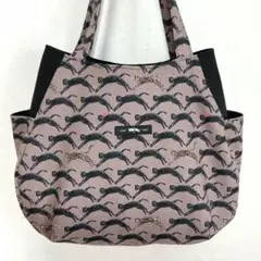 前ポケット付きチューリップバッグ　～ 猫青海波 ～ブラウン