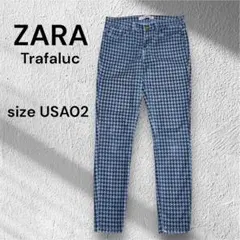 ザラ トラファルク　スリムパンツ　カジュアルパンツ　青×黒　千鳥格子　ローライズ