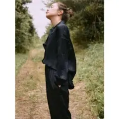 BEAMS JOIEVE peach skin shirt 36 ネイビー