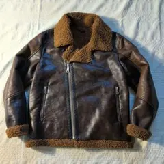 ZARA　ダークブラウン ダブル フェイクレザー ボア ジャケット 40