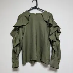 オリーブ グリーン フリル ブラウス 長袖 OPAQUE.CLIP