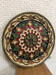装飾金属プレート　ギリシア？トルコ柄？ディスク　飾り皿　アンティーク風
