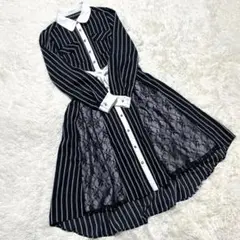 美品✨Axes femme ストライプ切り替えシャツワンピース 黒×白×レース