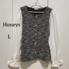 Honeys　ツイード風長袖ブラウス　フリル袖