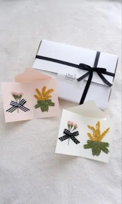 【1点物】母の日 押し花カードセット ミモザ メッセージカード 封筒付 ギフト