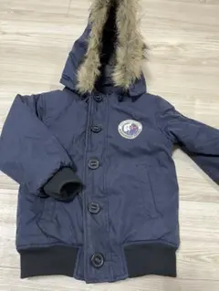 ネイビー ファー付きフード ダウンコート 110cm