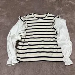 GUフリルボーダーリブトレーナーブラウス150