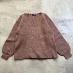 ウール100% ニット ピンク Vネック ゆったり ドロップショルダー