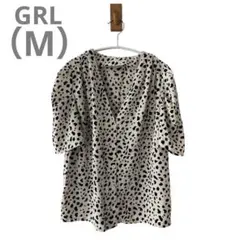 GRLグレイルパワショルVネックダルメシアン柄ブラウス半袖Mサイズ夏大人可愛い