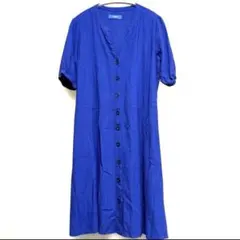 ぶ*ん様 パフスリーブ　ロング　シャツワンピ ブルー ウエストリボン 2way