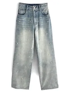 グレイル　フリージア パールストレートデニムパンツ[cu457]ライトブルー