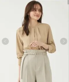 green label relaxingタック バイカラー 七分袖 ブラウス