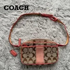 【COACH】ロゴ型押し シグネチャー キャンバス×レザー ウエストポーチ