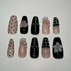 シズニルック クロム y2k 花 パンク 韓国 ネイルチップ