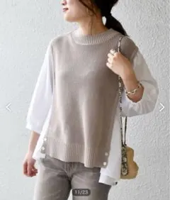 【シップス】SHIPS ニットコンビ7分袖シャツ ベスト シャツ