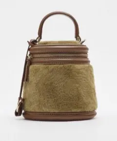 ZARA ザラ フェイクファー ハンドバッグ ブラウン