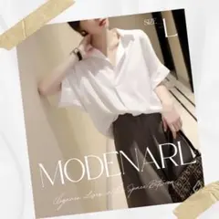 残2《L》レディース 半袖 Vネック ブラウス シャツ スキッパー シンプル