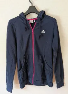 adidas アディダス ラメ入りジップアップパーカー UVカット 紺 ピンク
