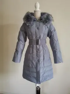 (新品)【S】レディースダウンコート ラクーンファー　綺麗なブルーグレー