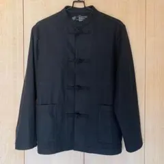 15 無印良品　ストレッチ起毛結び釦シャツ　s-m 黒　チャイナ